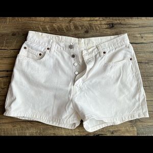 Vintage 1990’s GAP Button Fly White Denim Shorts distressed size 14 high waist